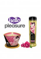 Shunga Erotic Massage Oil & Candle Gift Set - Rose Petals