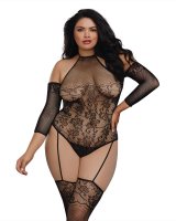 Dreamgirl Women's Plus Size Fishnet Teddy 212 with 3/4 Length Sleeves 0310X