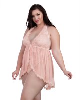 Dreamgirl Women's Plus Size Halter Plunge Lace Teddy with Flyaway Skirt 11513X