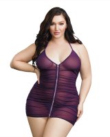Dreamgirl Women's Plus Size Stretch Mesh Chemise with Shirring Details 11517X