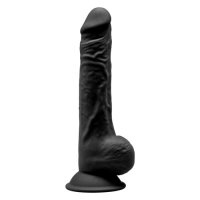 SilexD 9.5" Realistic Silicone Dual Density Suction Cup Black Dildo With Balls